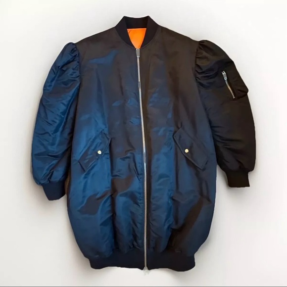 Calvin Klein 205W39NYC Raf Simons Nylon Navy Bomber Jacket Coat Puff Sleeves S - Picture 1 of 7